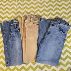 Devil Dog Slim Straight Men's Jeans - Blue and Tan 34 X 34